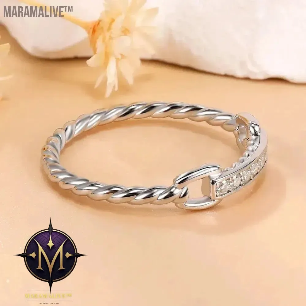 Moissanite Half Bands 925 Sterling Silver 18K White Gold Plated D Color Diamond Twist Link Ring Jewelry