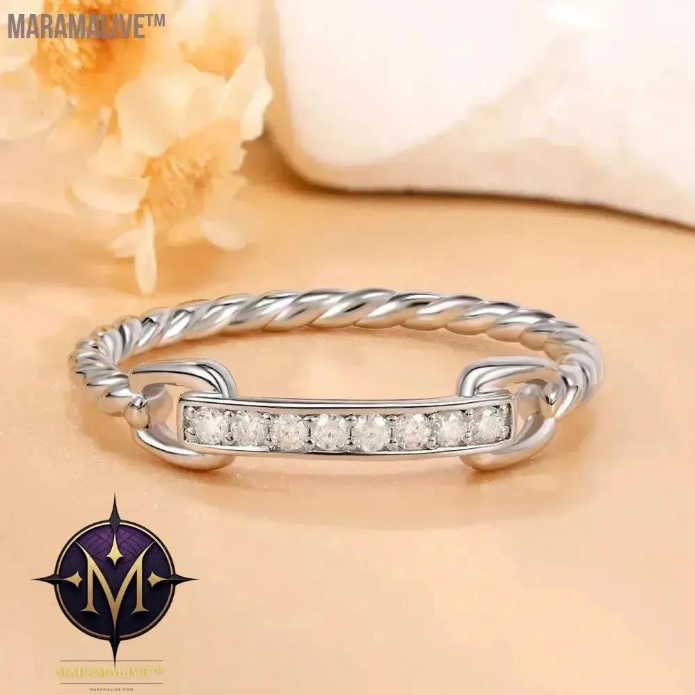 Moissanite Half Bands 925 Sterling Silver 18K White Gold Plated D Color Diamond Twist Link Ring Jewelry