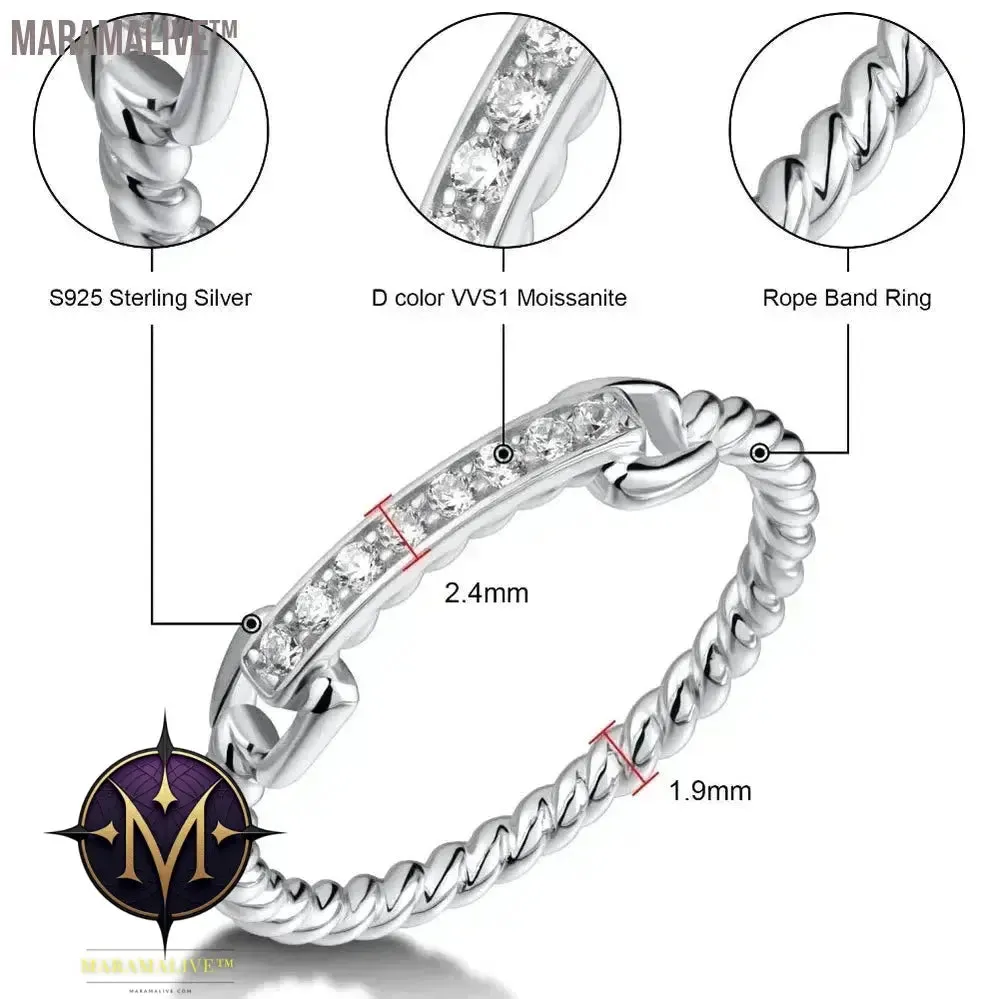 Moissanite Half Bands 925 Sterling Silver 18K White Gold Plated D Color Diamond Twist Link Ring Jewelry