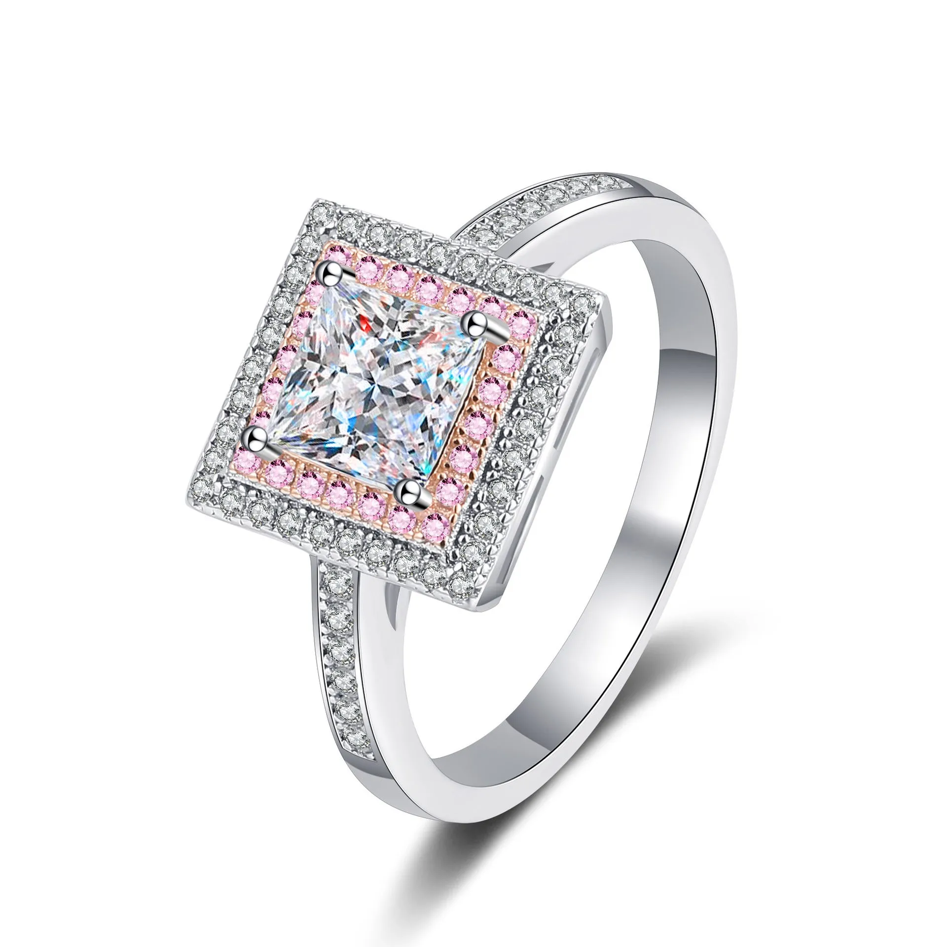 Moissanite Pink Square Engagement Ring- RM062
