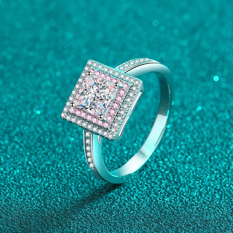 Moissanite Pink Square Engagement Ring- RM062