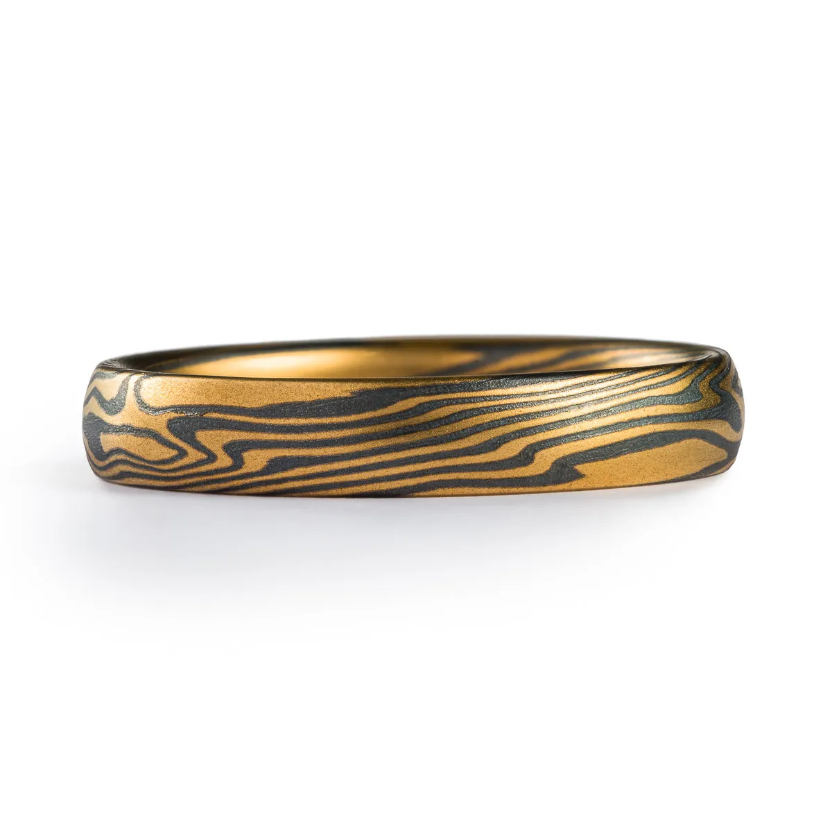 Mokume Gane Contemporary Ring or Wedding Band in Twist Pattern and Spark Palette