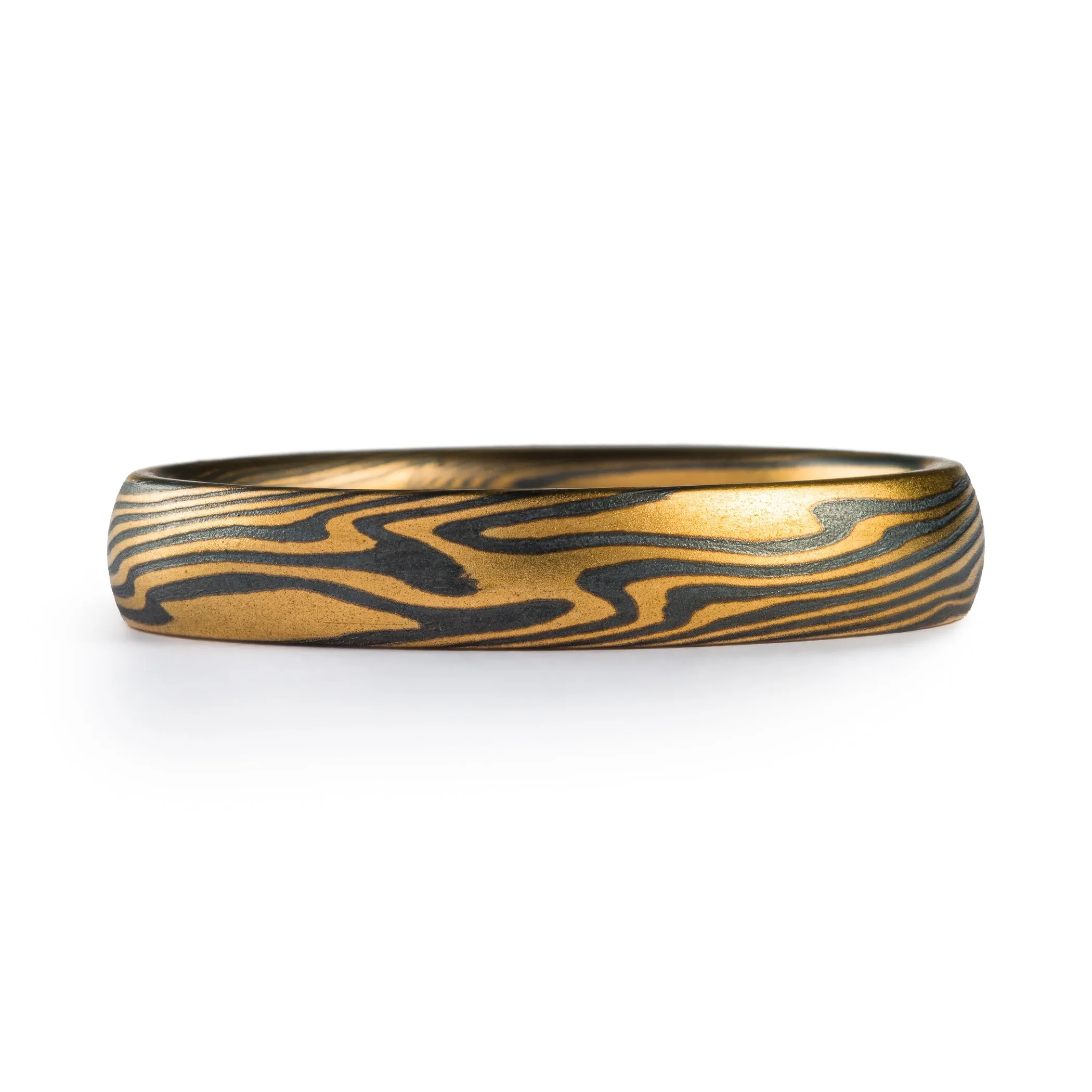 Mokume Gane Contemporary Ring or Wedding Band in Twist Pattern and Spark Palette