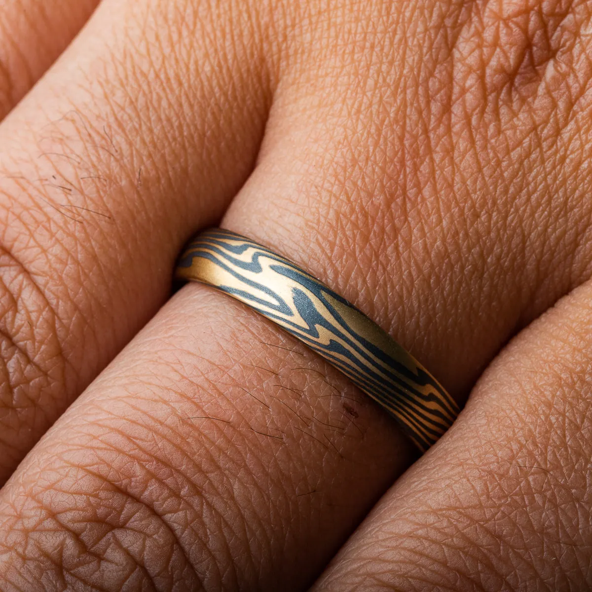 Mokume Gane Contemporary Ring or Wedding Band in Twist Pattern and Spark Palette