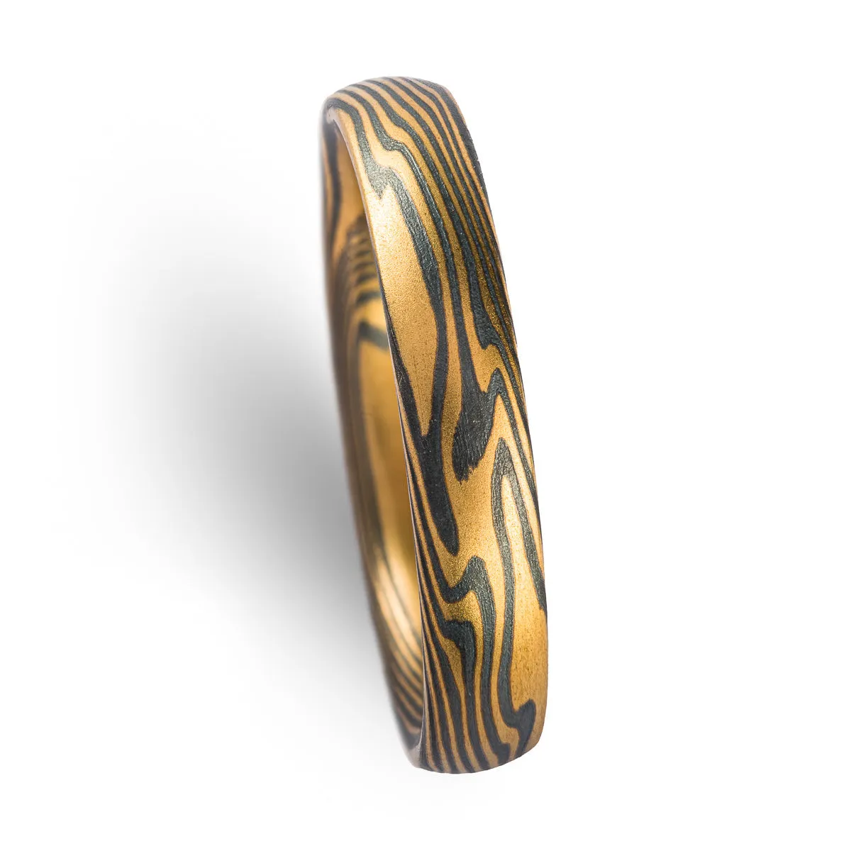 Mokume Gane Contemporary Ring or Wedding Band in Twist Pattern and Spark Palette
