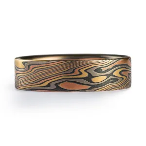 Mokume Gane Earthy Style Ring in Firestorm Palette and Twist Pattern