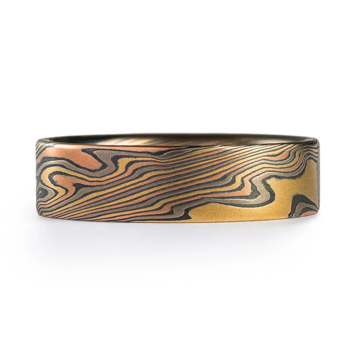 Mokume Gane Earthy Style Ring in Firestorm Palette and Twist Pattern