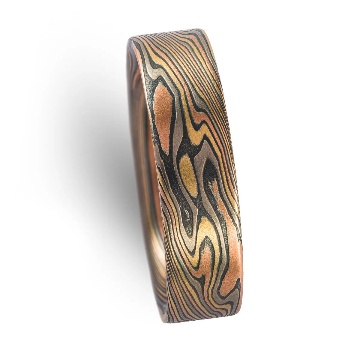 Mokume Gane Earthy Style Ring in Firestorm Palette and Twist Pattern