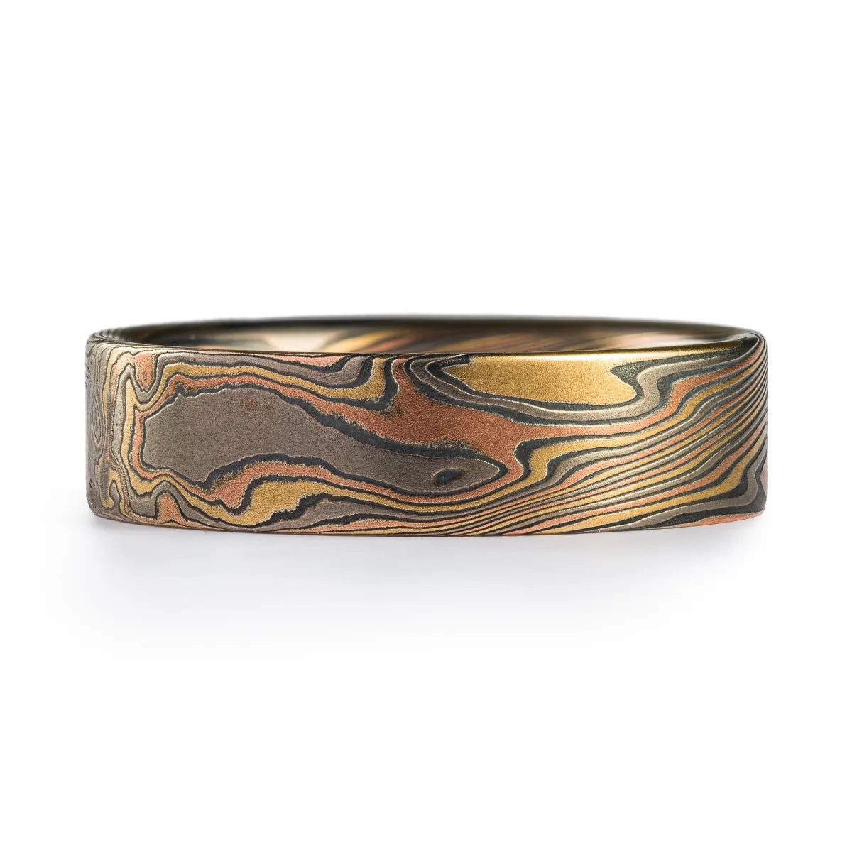 Mokume Gane Earthy Style Ring in Firestorm Palette and Twist Pattern