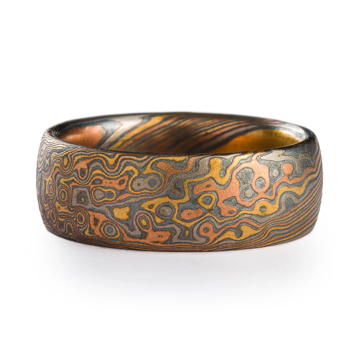Mokume Gane Matching Wedding Band Set or Ring Set in Twist/Droplet Pattern and Oxidized Firestorm Palette
