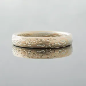Mokume Gane Ring Wedding Band Twist/Droplet Pattern in Spark Palette