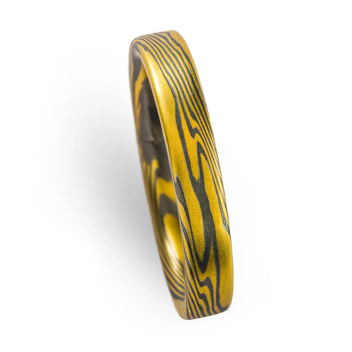 Mokume Gane Rings or Wedding Band Set in Oxidized Spark Palette and Twist Pattern