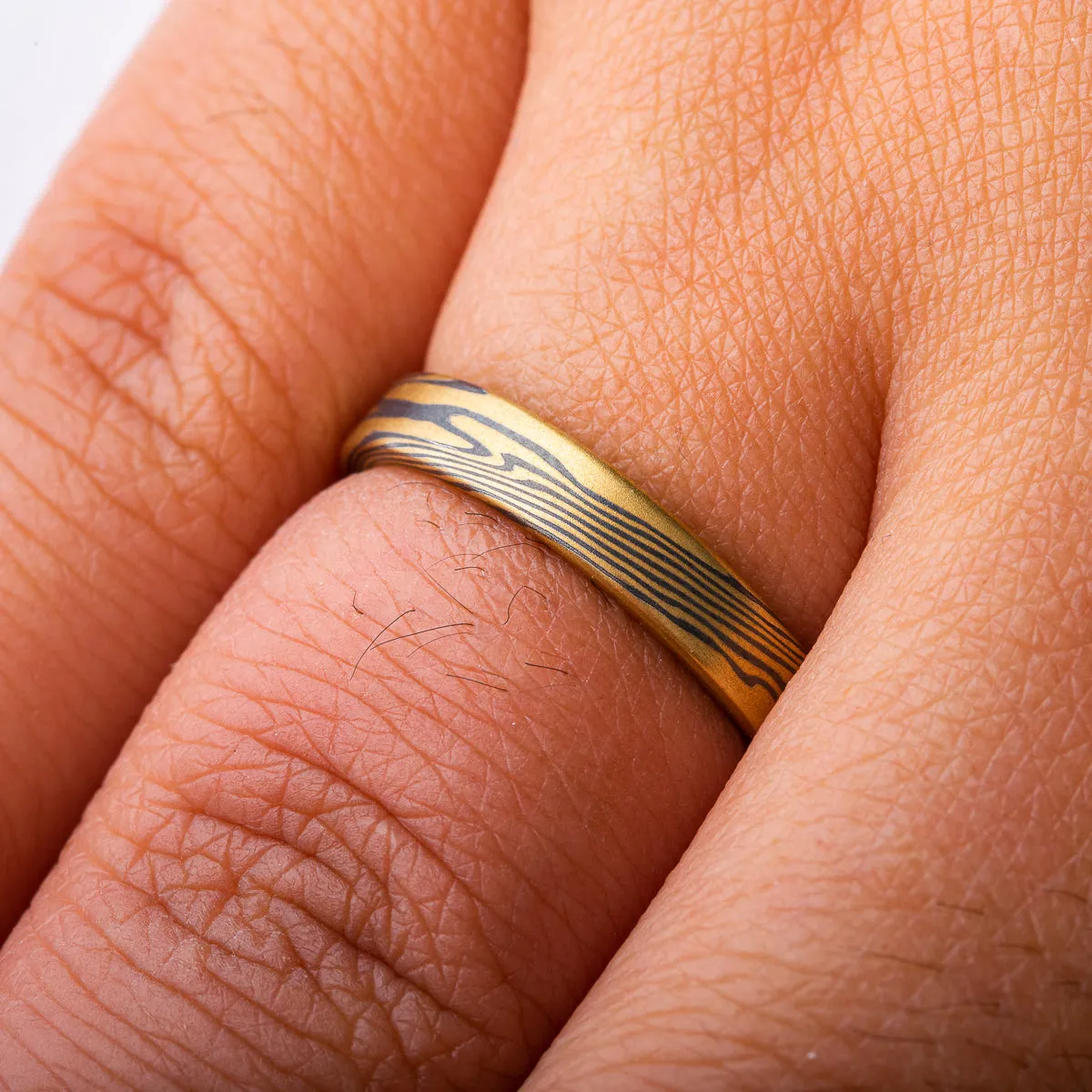 Mokume Gane Rings or Wedding Band Set in Oxidized Spark Palette and Twist Pattern