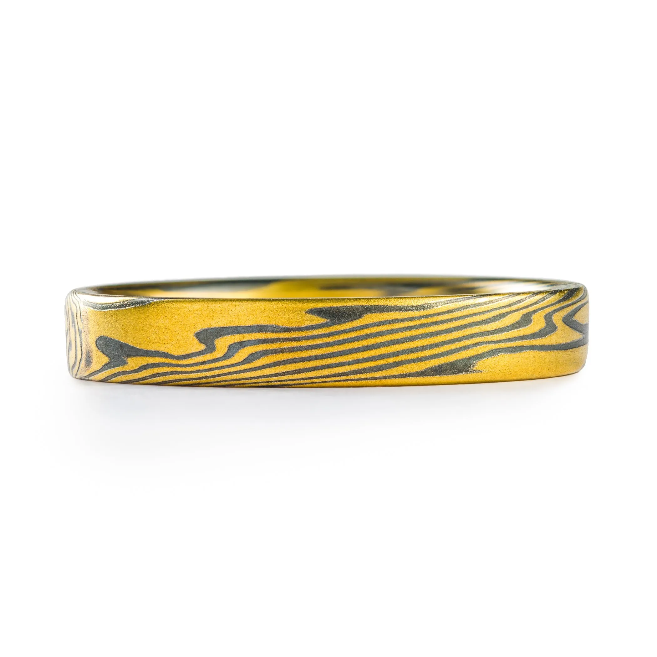 Mokume Gane Rings or Wedding Band Set in Oxidized Spark Palette and Twist Pattern
