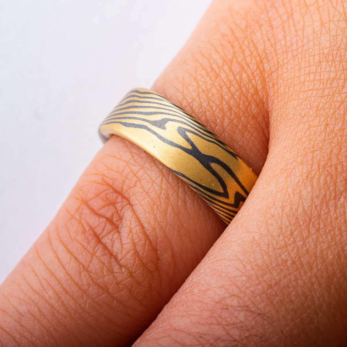 Mokume Gane Rings or Wedding Band Set in Oxidized Spark Palette and Twist Pattern