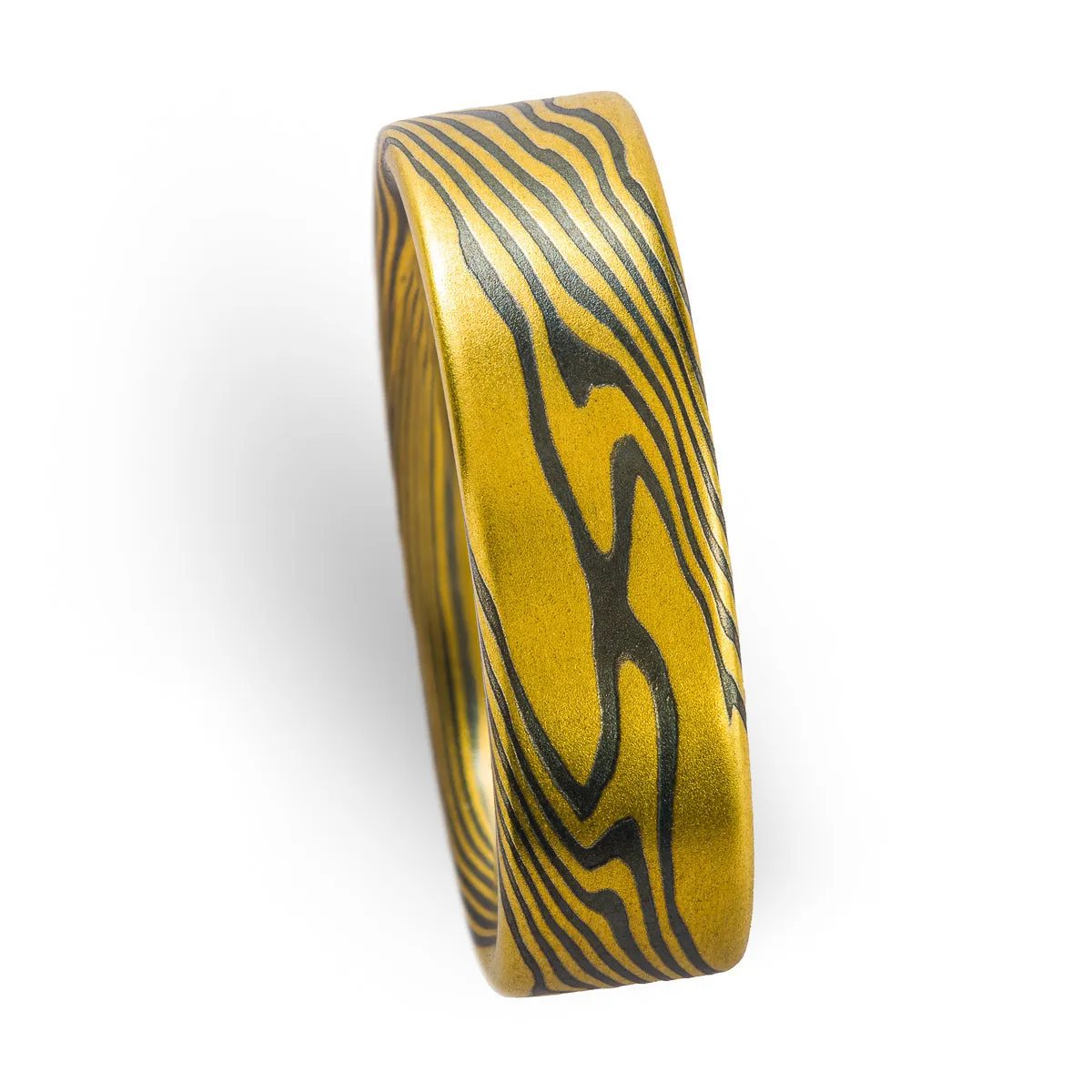 Mokume Gane Rings or Wedding Band Set in Oxidized Spark Palette and Twist Pattern