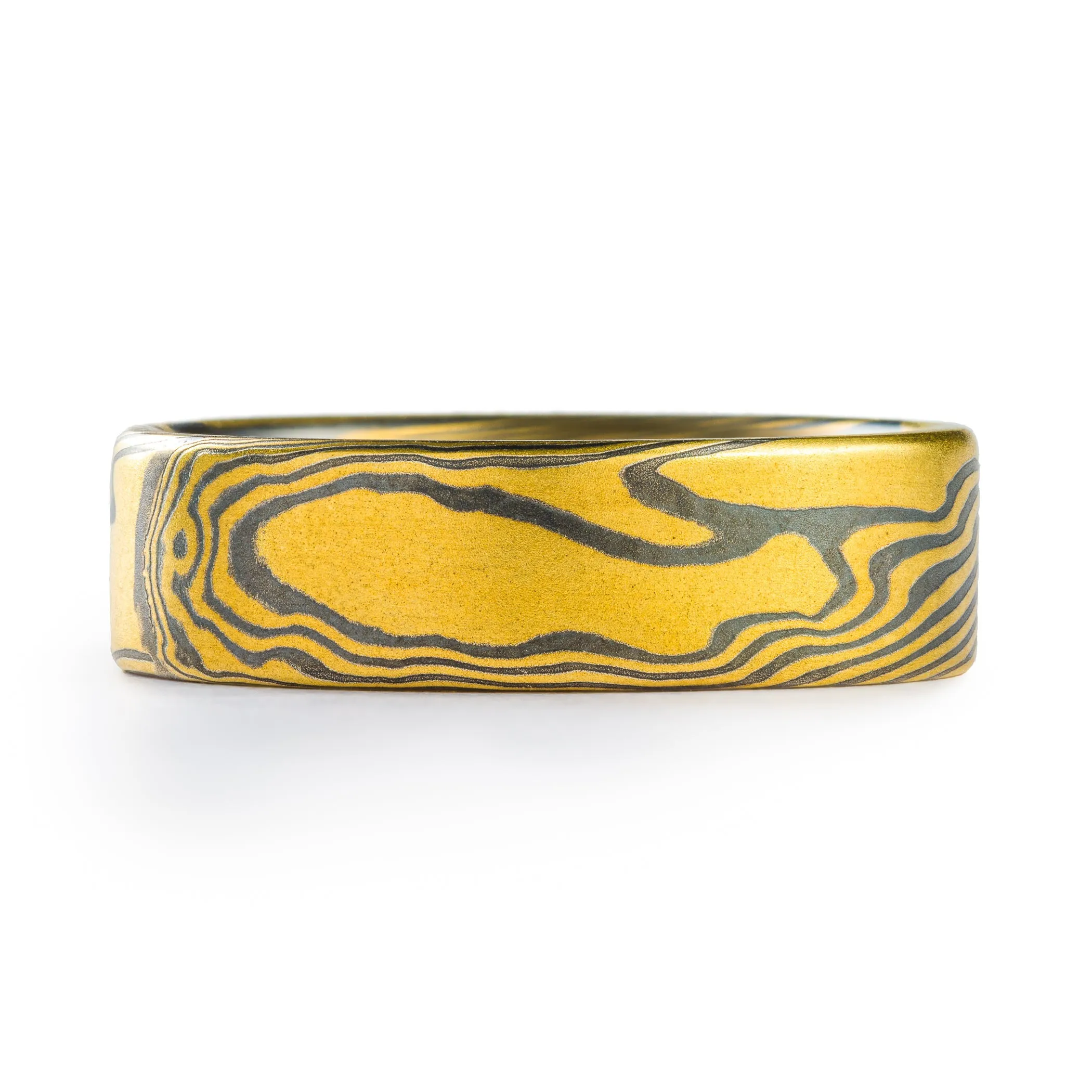 Mokume Gane Rings or Wedding Band Set in Oxidized Spark Palette and Twist Pattern