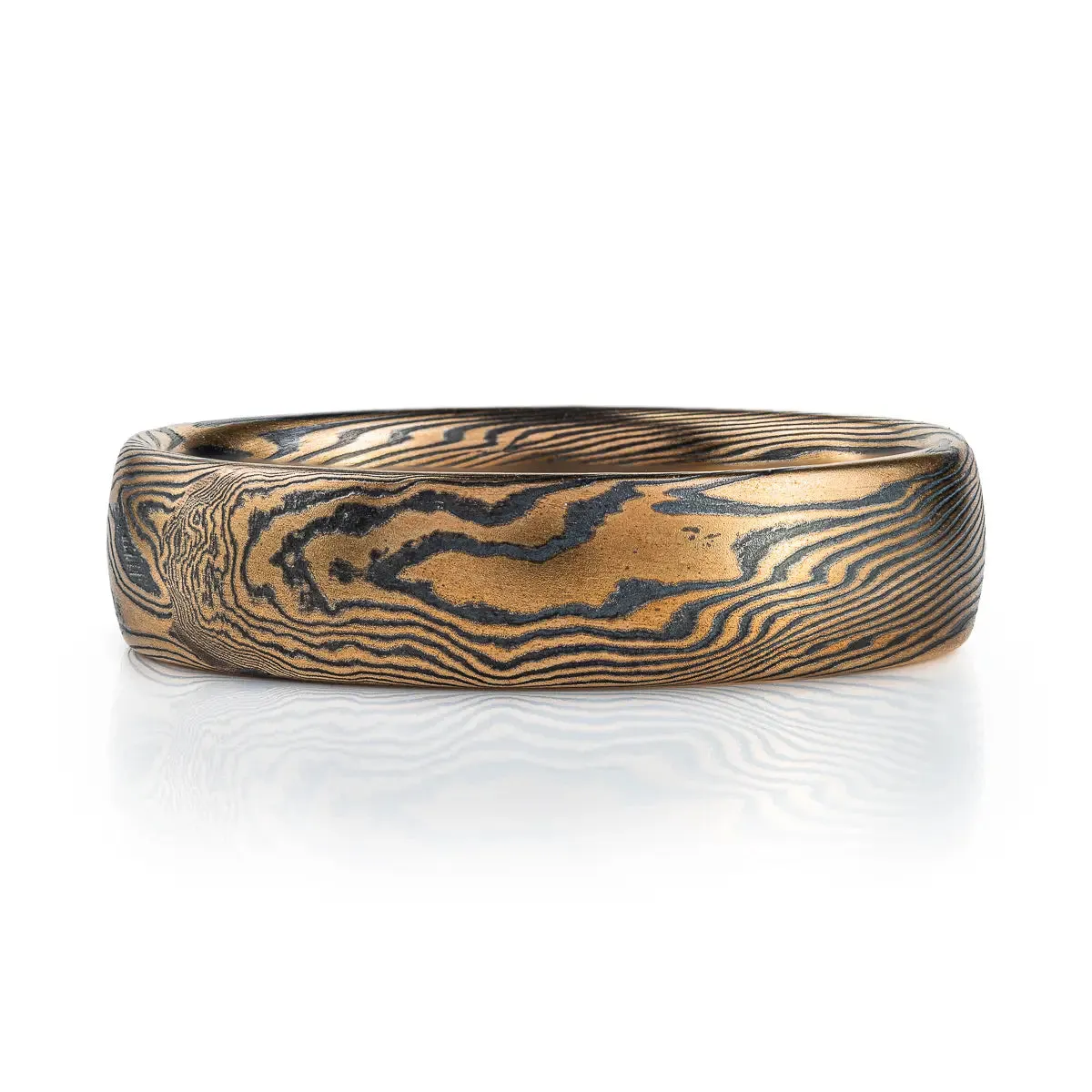 Mokume Gane Wedding Band or Ring in Spark Palette and Twist Pattern with an Etched   Oxidized Finish