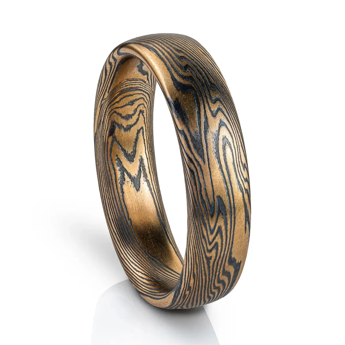 Mokume Gane Wedding Band or Ring in Spark Palette and Twist Pattern with an Etched   Oxidized Finish