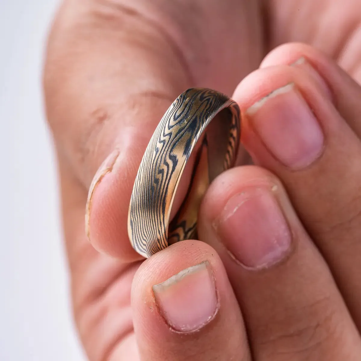 Mokume Gane Wedding Band or Ring in Spark Palette and Twist Pattern with an Etched   Oxidized Finish
