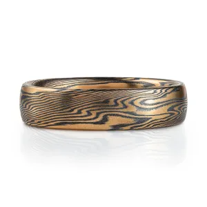 Mokume Gane Wedding Band or Ring in Spark Palette and Twist Pattern with an Etched   Oxidized Finish