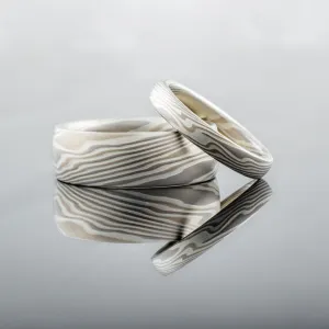 Mokume Gane Wedding Band or Ring in Twist Pattern and Smoke Palette