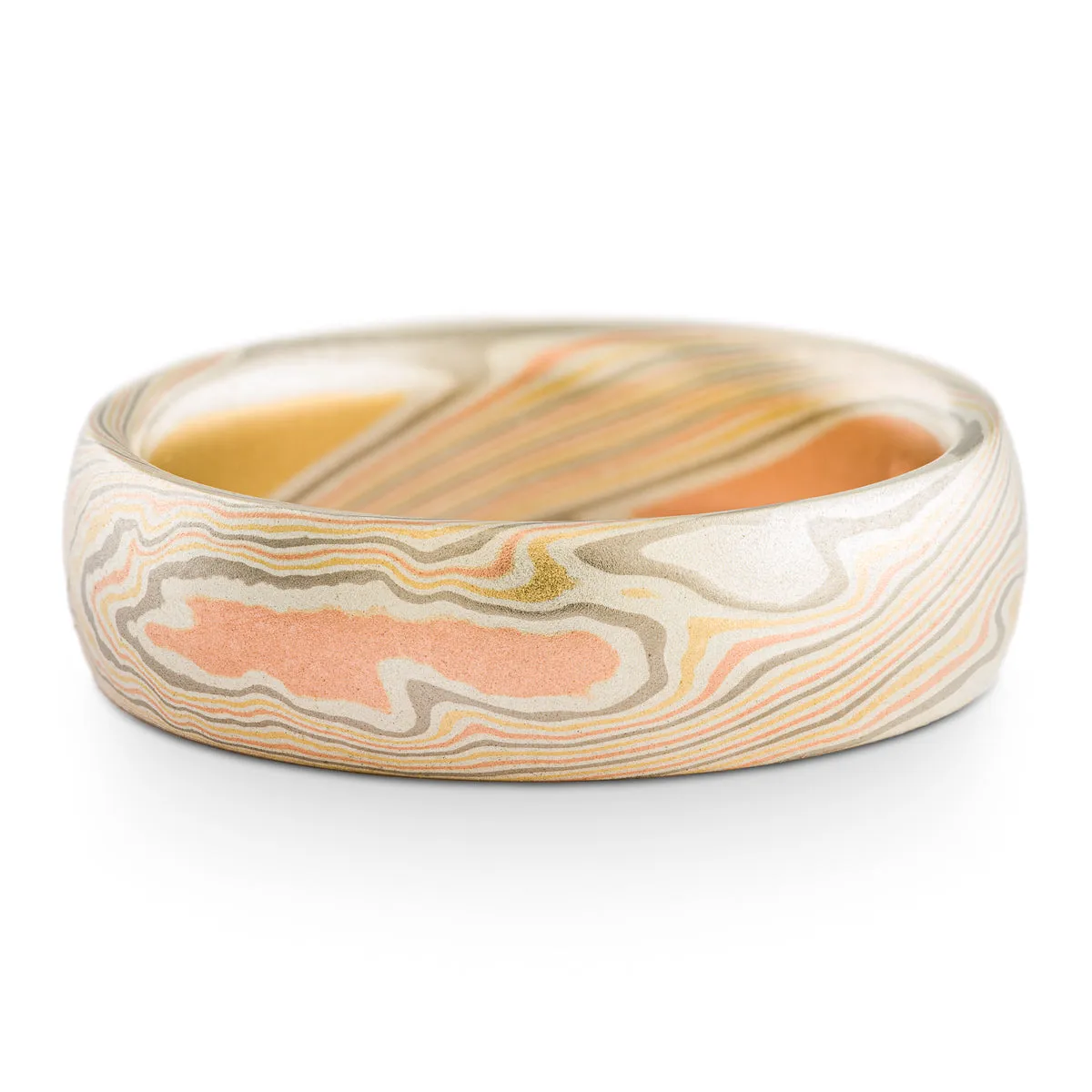 Mokume Gane Whimsical Band or Wedding Ring in Non Oxidized Firestorm Palette and Twist Pattern