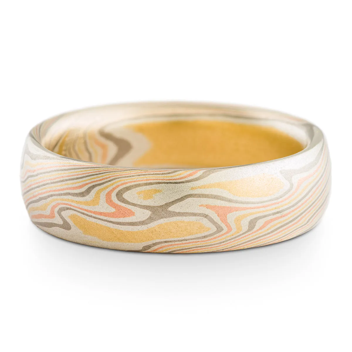 Mokume Gane Whimsical Band or Wedding Ring in Non Oxidized Firestorm Palette and Twist Pattern