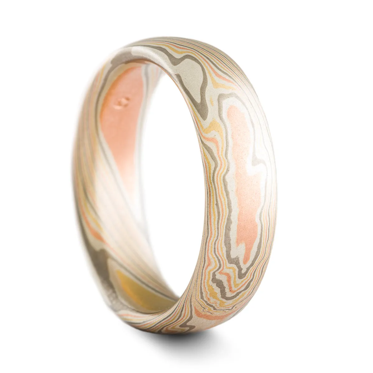 Mokume Gane Whimsical Band or Wedding Ring in Non Oxidized Firestorm Palette and Twist Pattern