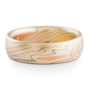 Mokume Gane Whimsical Band or Wedding Ring in Non Oxidized Firestorm Palette and Twist Pattern