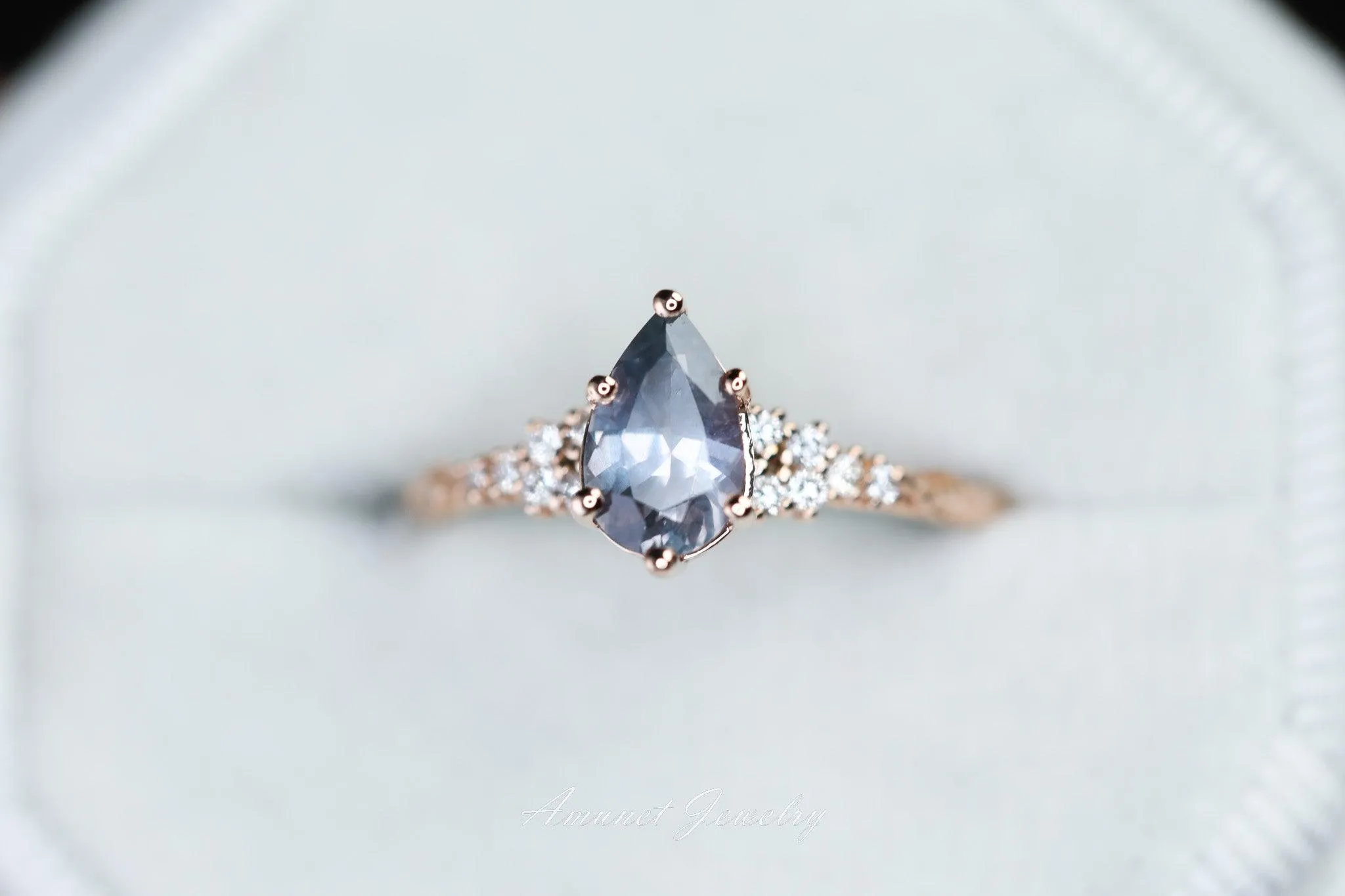 Montana sapphire ring, purple sapphire engagement ring, pear sapphire, leaf design ring, unique ring,promise ring.