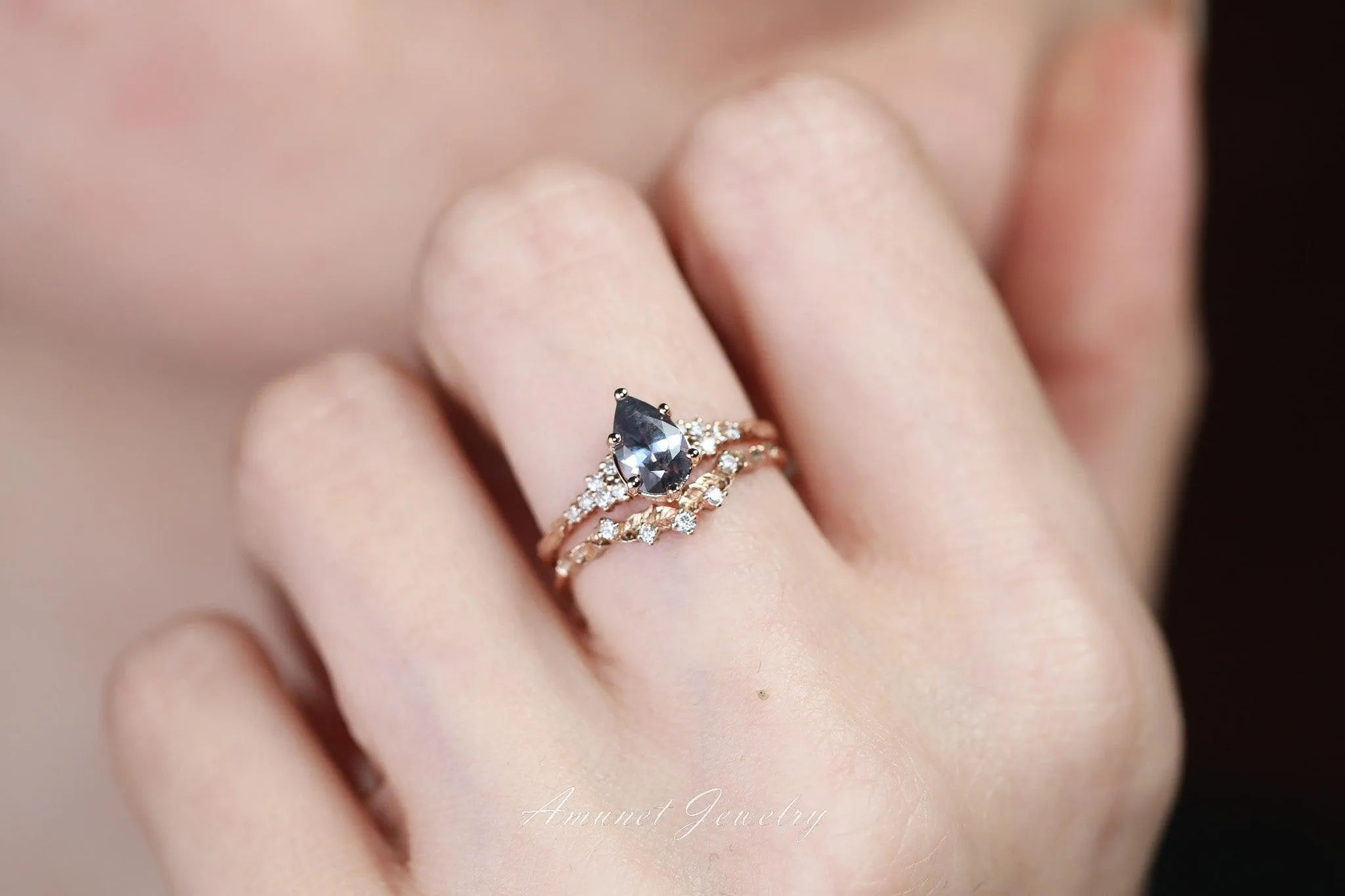 Montana sapphire ring, purple sapphire engagement ring, pear sapphire, leaf design ring, unique ring,promise ring.