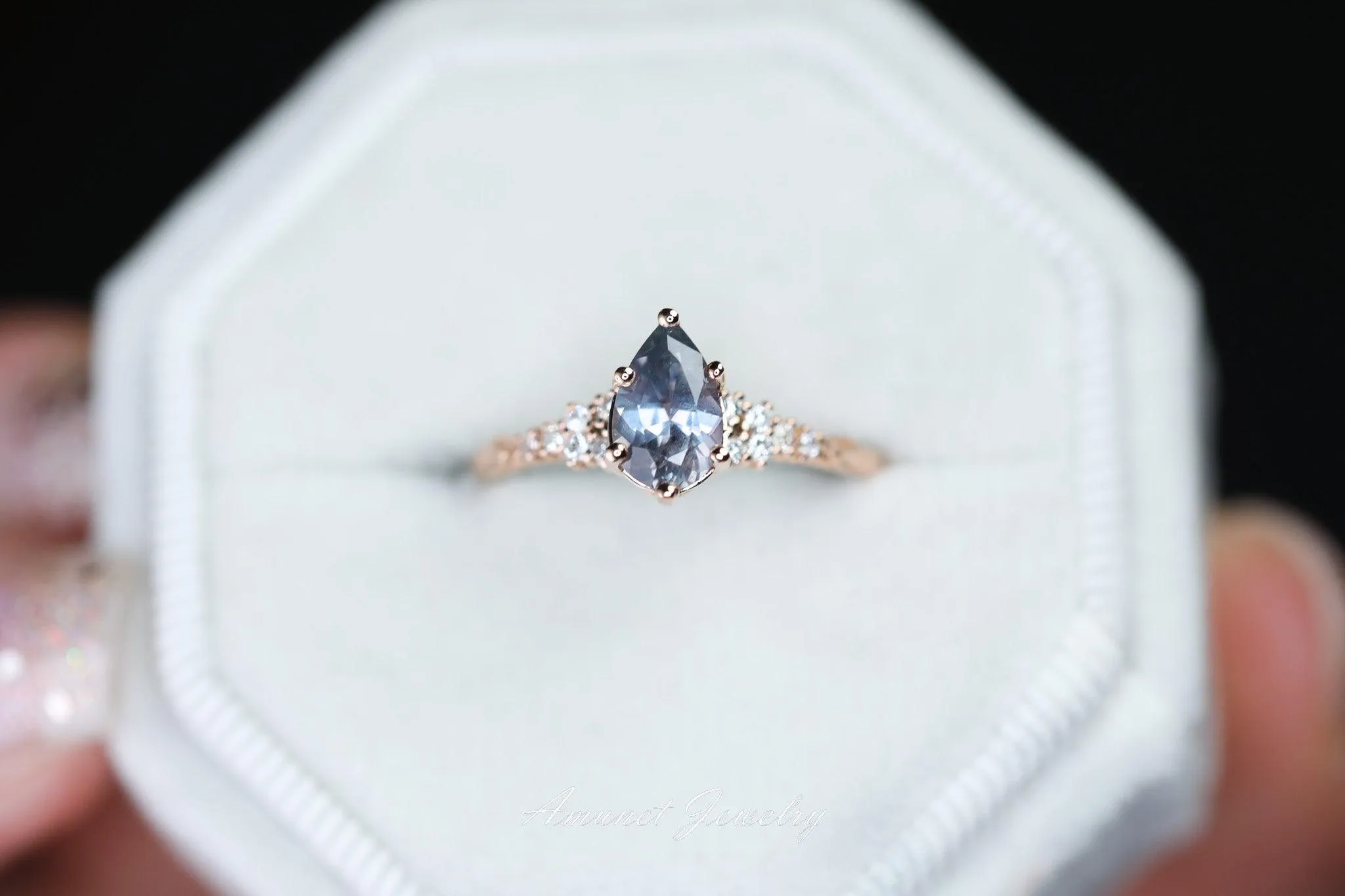Montana sapphire ring, purple sapphire engagement ring, pear sapphire, leaf design ring, unique ring,promise ring.