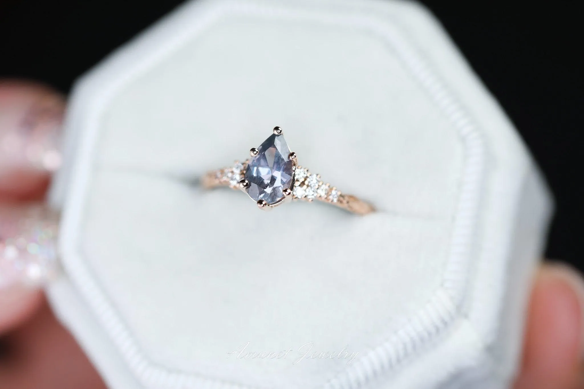 Montana sapphire ring, purple sapphire engagement ring, pear sapphire, leaf design ring, unique ring,promise ring.