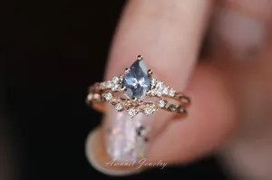 Montana sapphire ring, purple sapphire engagement ring, pear sapphire, leaf design ring, unique ring,promise ring.