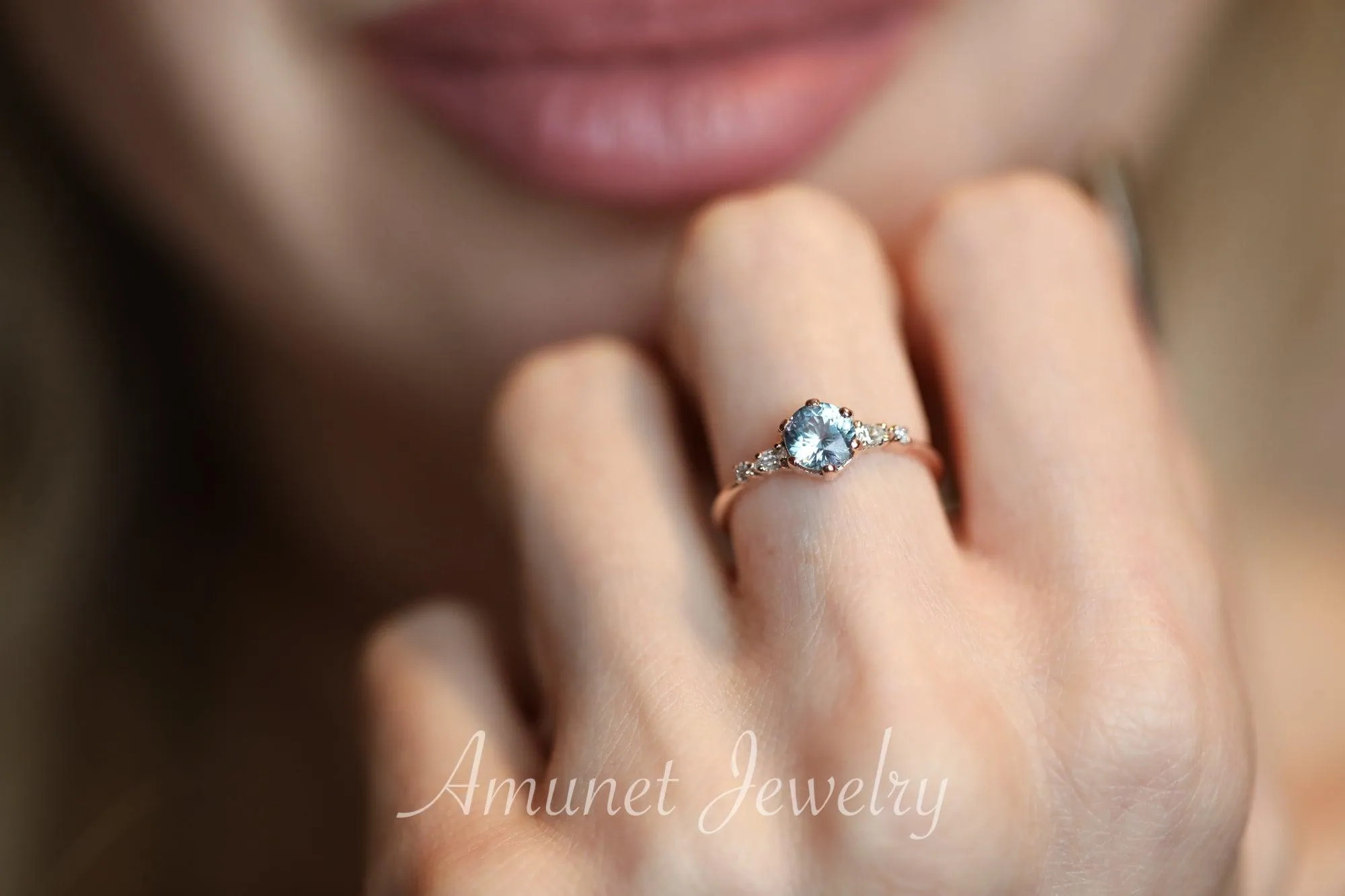 Montana Sapphire ring,sapphire engagement ring, blue sapphire cluster ring,unique ring.