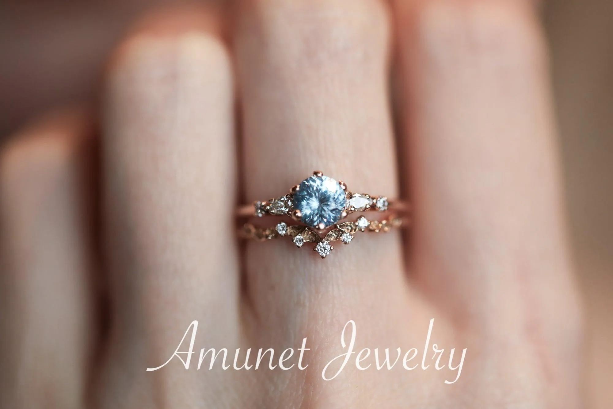 Montana Sapphire ring,sapphire engagement ring, blue sapphire cluster ring,unique ring.