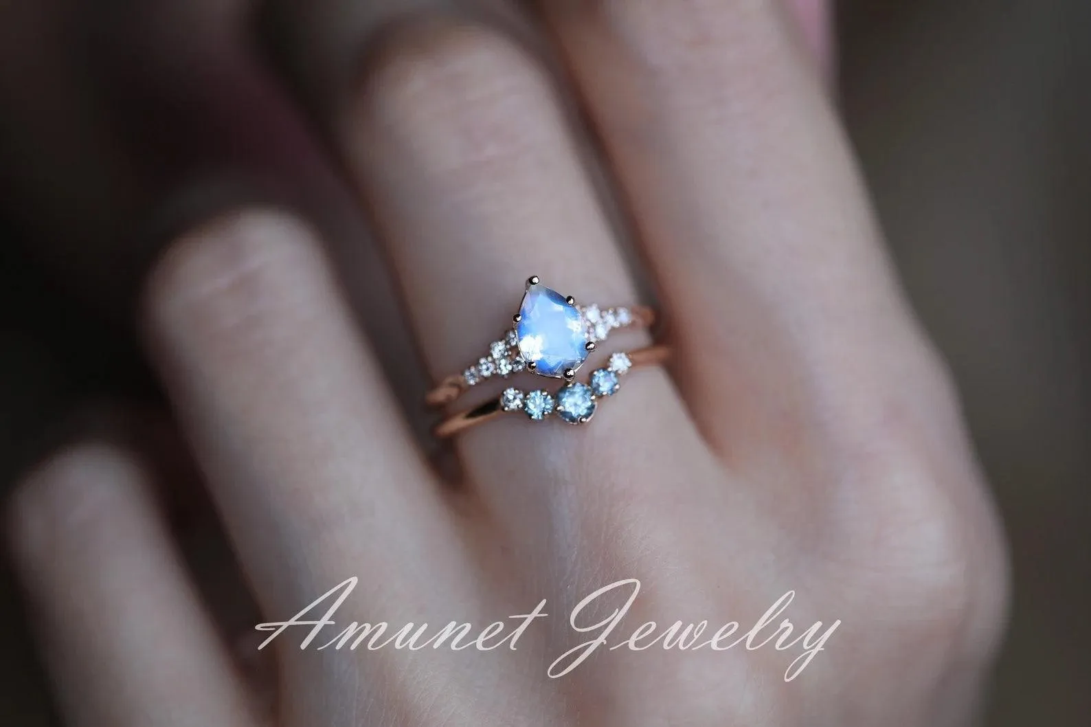 Moonstone diamond ring, engagement ring, leaf design ring, unique ring, moonstone ring