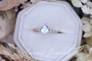 Moonstone diamond ring, engagement ring, leaf design ring, unique ring, moonstone ring