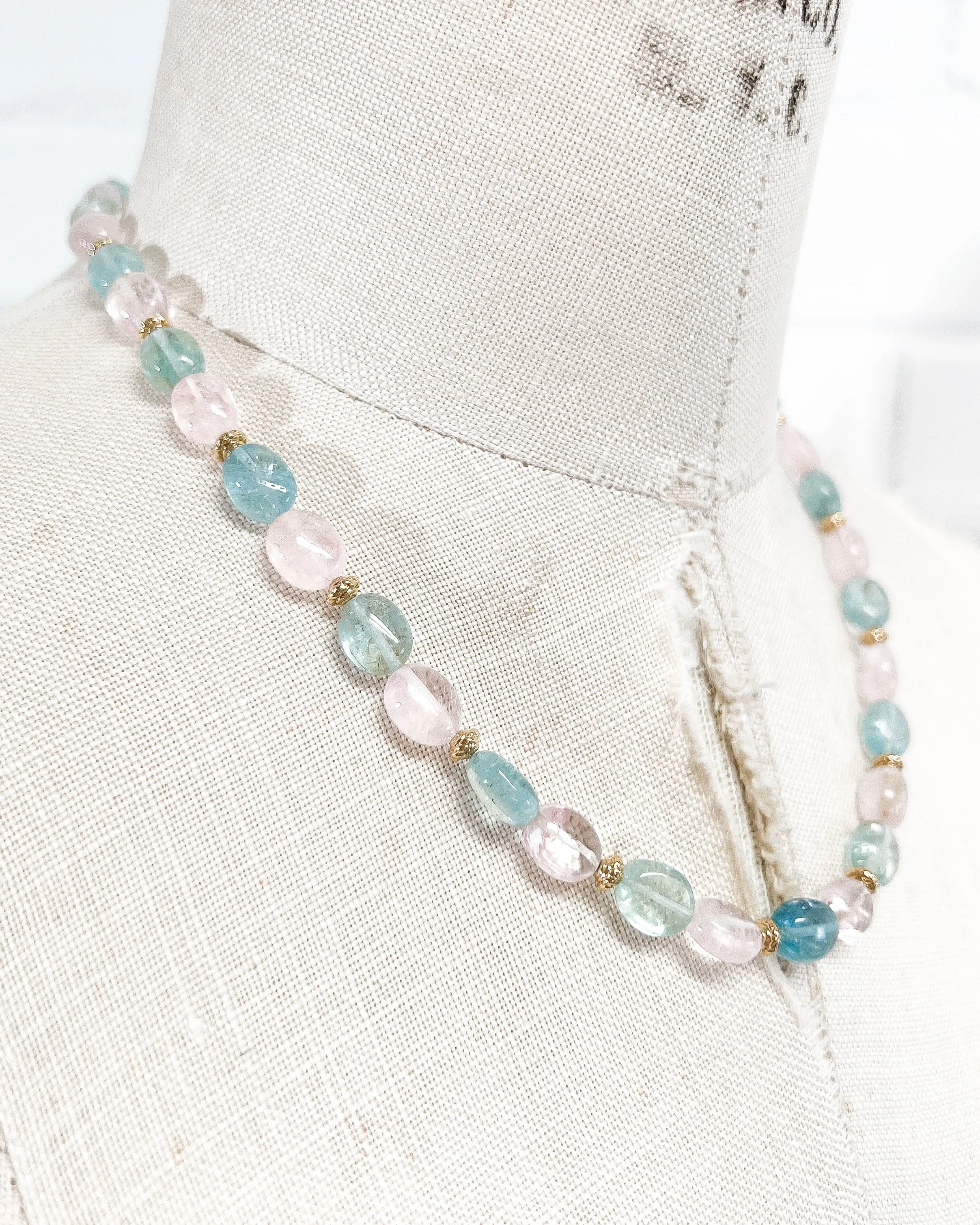 Morganite and Aquamarine Beryl Strand Necklace