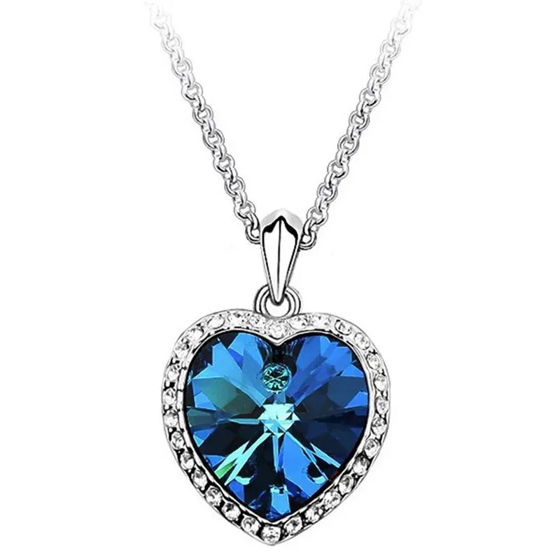 Movie Titanic Heart Of Ocean Pendant Necklace Blue Heart Necklace Crystal Rhinestone Luxury Necklace Women Charming Jewelry
