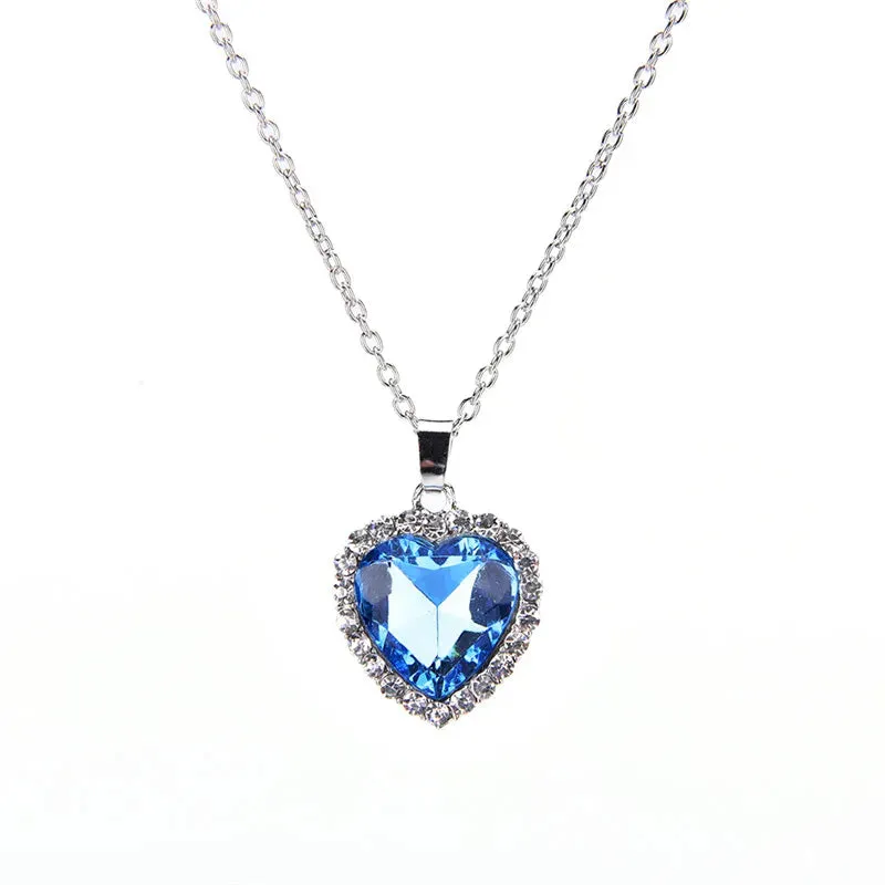Movie Titanic Heart Of Ocean Pendant Necklace Blue Heart Necklace Crystal Rhinestone Luxury Necklace Women Charming Jewelry