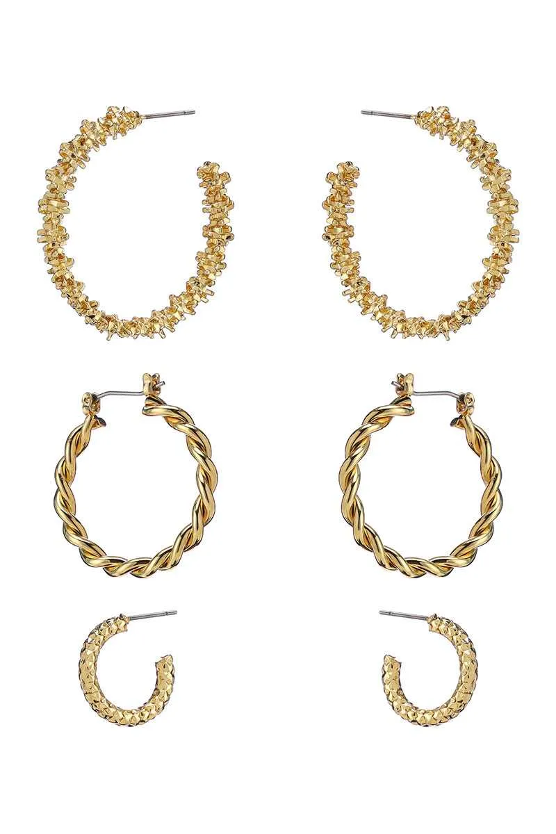 Multi Style Mini Hoop 3 Pair Earring Set