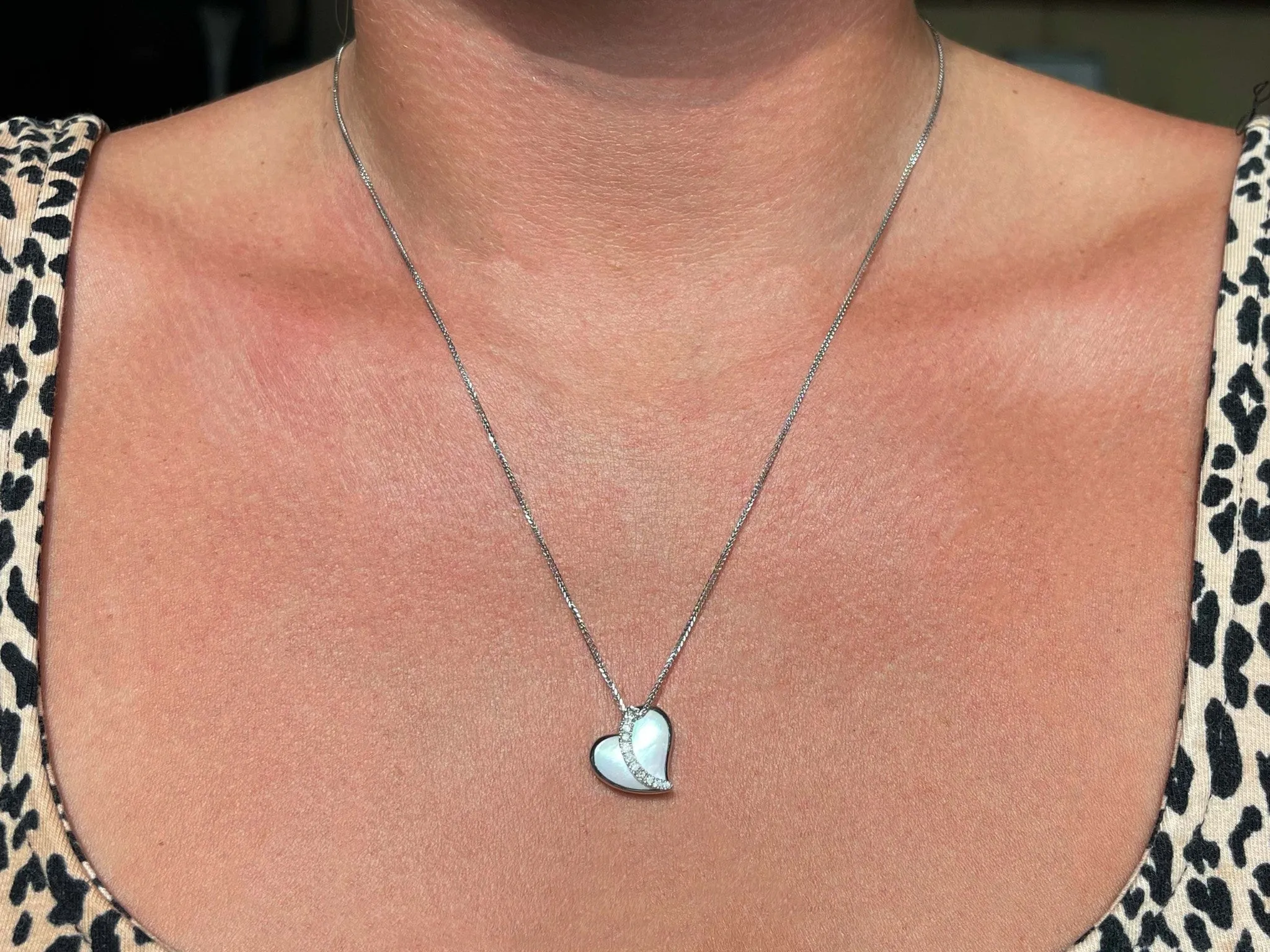 Na Hoku Diamond Heart Necklace in 14k White Gold