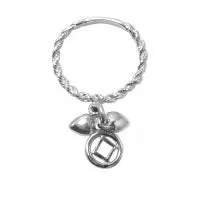 NA Symbol Charm and 2 Hearts Twist Wire Sterling Silver Dangle Ring