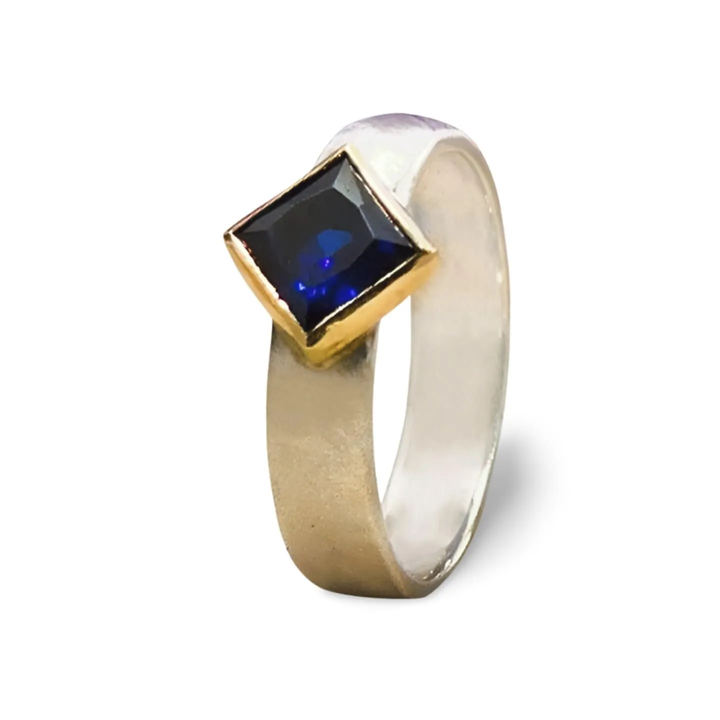Natural Blue Sapphire Gemstone Mixed Metal Solid 9k Yellow Gold & 925 Sterling Silver Solitaire Ring Gemstone ring Statement Ring