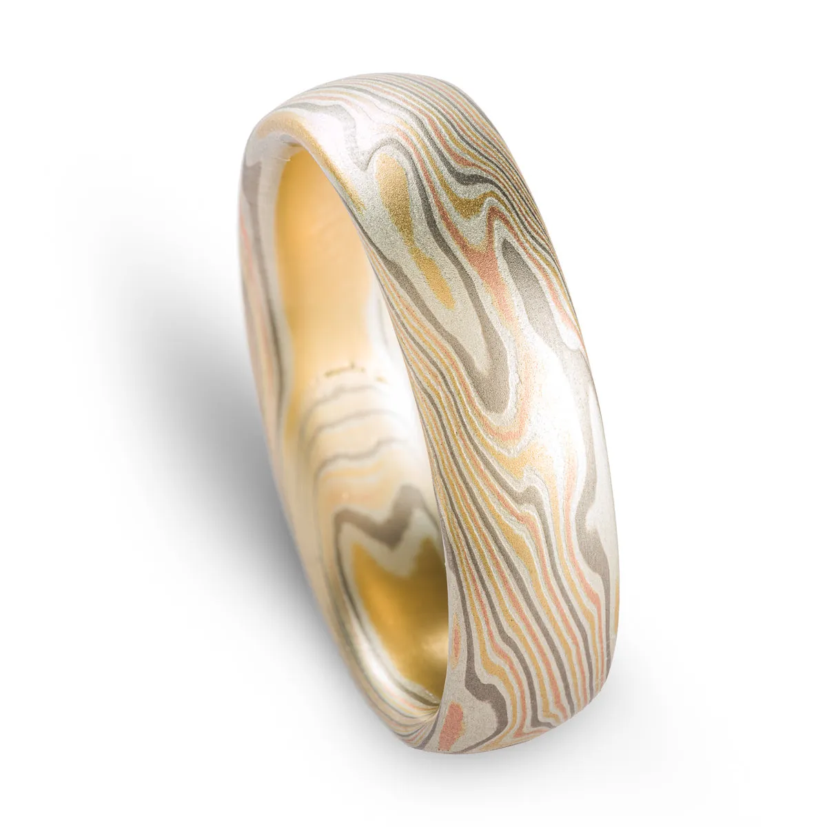 Natural Mokume Gane Wedding Band or Ring in Twist Pattern and Firestorm Palette
