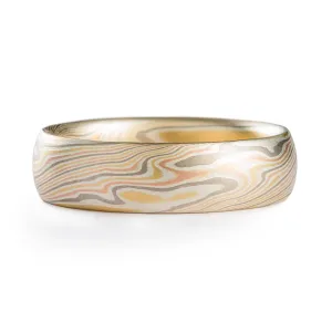 Natural Mokume Gane Wedding Band or Ring in Twist Pattern and Firestorm Palette