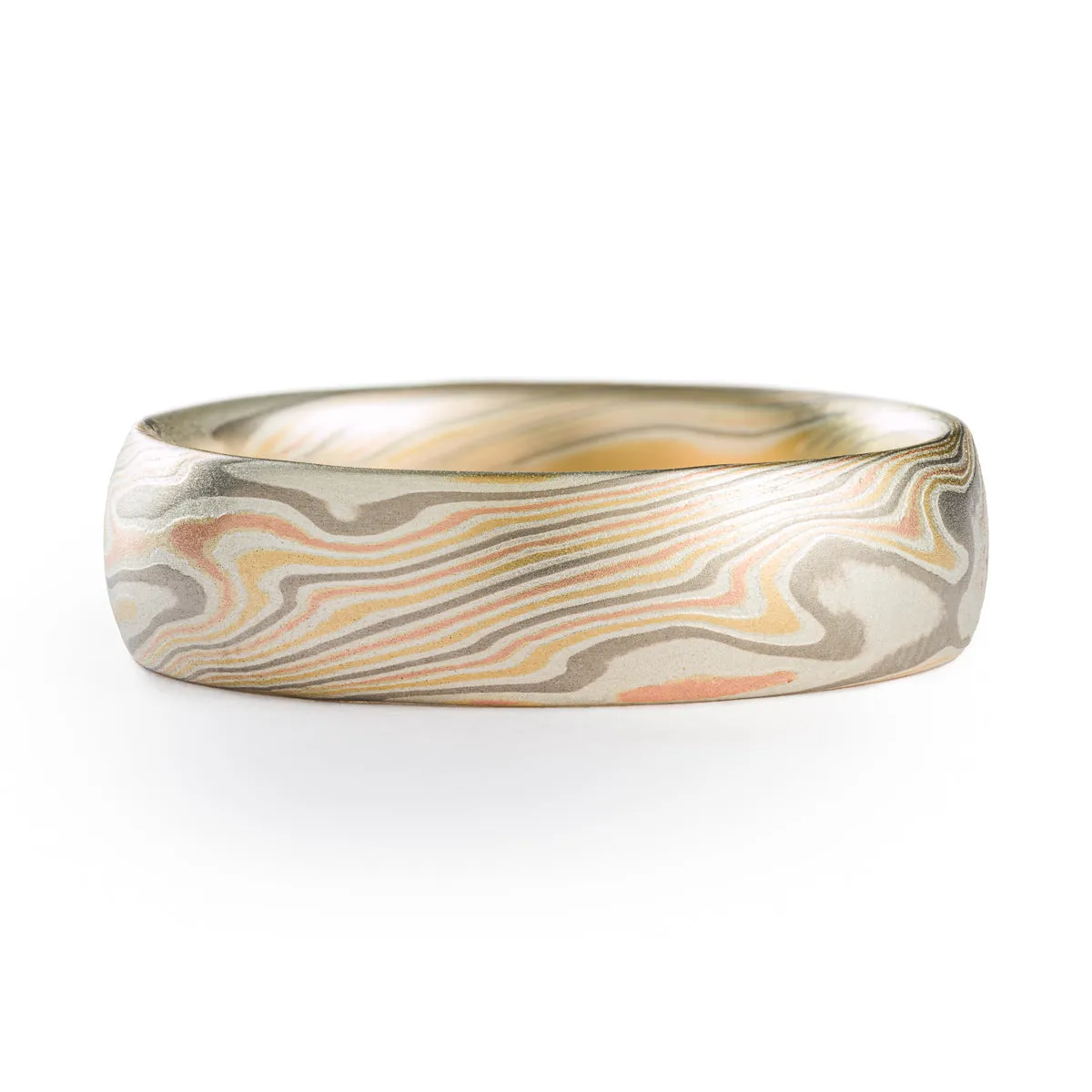 Natural Mokume Gane Wedding Band or Ring in Twist Pattern and Firestorm Palette