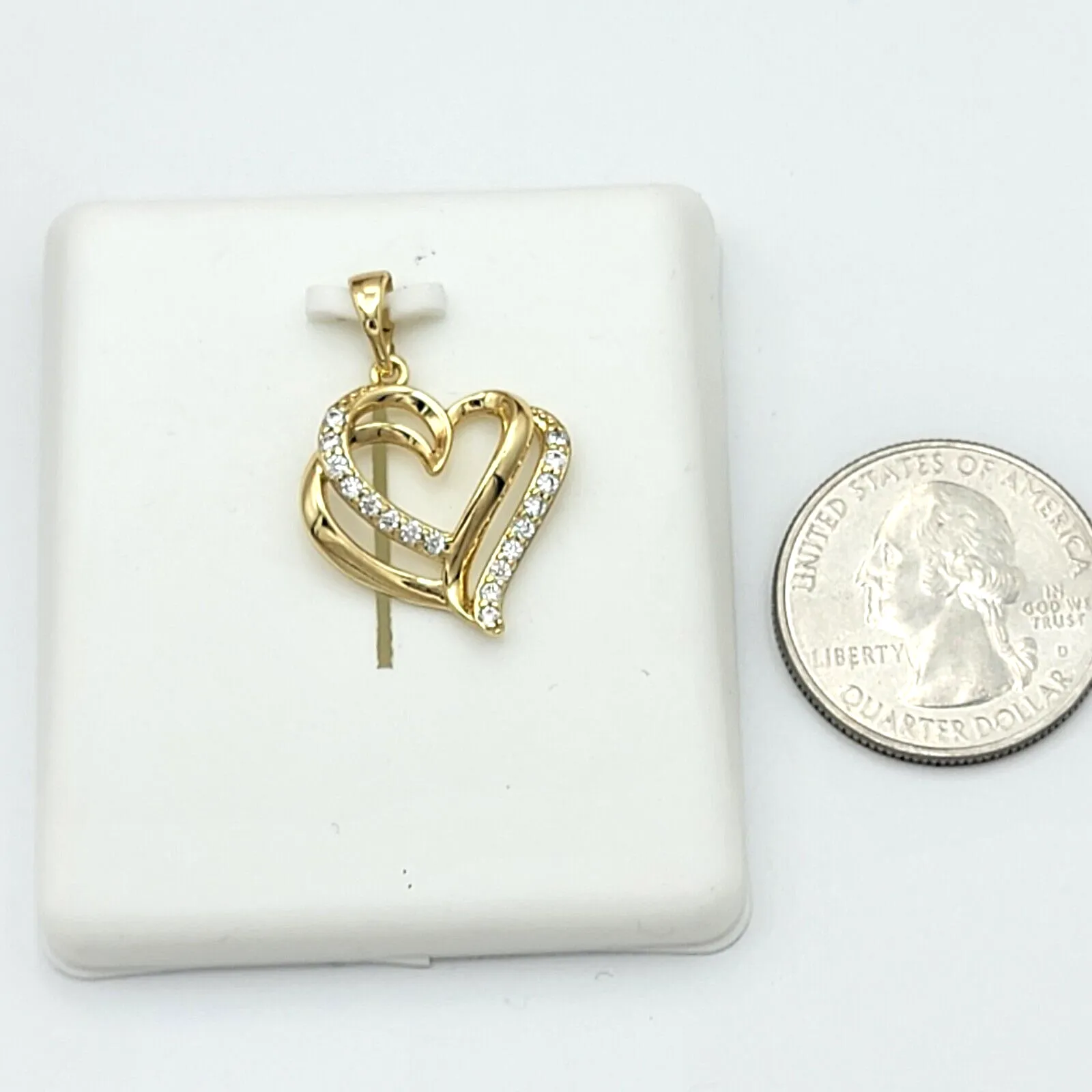 Necklaces - 14K Gold Plated. Crystal Double HEART Pendant & Chain.
